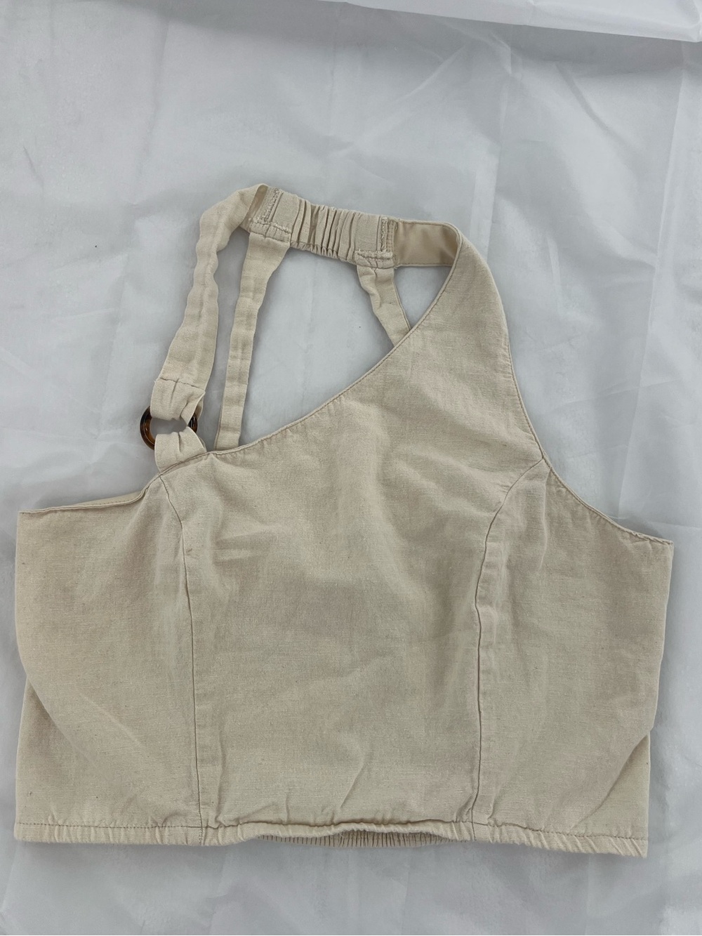 One-Shoulder Cream Crop Top with Adjustable Strap